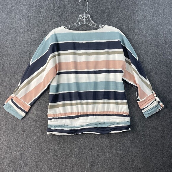 Zara Collection Blouse Women’s Extra Small White Striped ¾ Sleeve Top - Picture 4 of 7